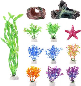 Set de 12 decoratiuni pentru acvariu Filhome, rasina/plastic, multicolor