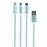 Cablu alimentare si date Gembird, USB 2.0 (T) la tip Lightning (T) + Micro-USB 2.0 (T) + USB 2.0 Type-C (T), 1m, Argintiu, CC-USB2-AM31-1M-S