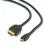 Cablu de date HDMI v.1.3 A tata la micro HDMI D tata, conectori auriti, lungime cablu: 1.8 m, bulk, Negru, GEMBIRD (CC-HDMID-6), GEMBIRD