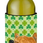 Caroline`s Treasures Chow Chow St Patrick`s Day Shamrock Portret sticla de vin Hugger Verde Wine Bottle, 