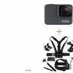 GoPro HERO7 Silver - Comenzi vocale, Stabilizare video, GPS, Rezistent la apa, 4k30/1080p60 + MINI PACHET de Accesorii SHOOT, www.GNEX.ro