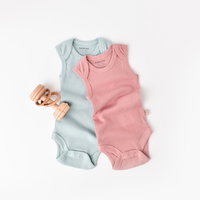 Set 2 body-uri fara maneci bebe unisex din bumbac organic si modal - Mint/Rose, BabyCosy, BabyCosy