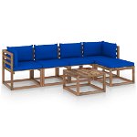 Set mobilier de gradina cu perne albastre, 6 piese
