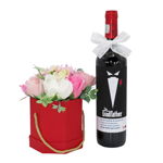 Set Cadou Cerere Nasi Cununie, „The Godfather” - sticla de vin personalizata si aranjament flori de sapun, ILIF11010 - 23h Events