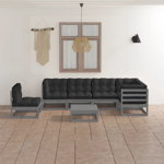 Set mobilier de gradina cu perne vidaXL, 7 piese, lemn masiv de pin, 70 x 70 x 67 cm, 79.58 kg