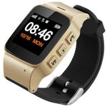 Ceas GPS Copii si Seniori iUni U100 Plus, Telefon incorporat, Display Color, Wi-fi, Buton SOS, Gold