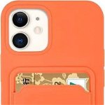 Hurtel Card Case silikonowe etui portfel z kieszonką na kartę dokumenty do iPhone 13 mini pomarańczowy, Hurtel