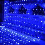 Instalatie Craciun, Tip Plasa, 2 m x 2 m, 160 LED-uri, Albastru, 8 jocuri de lumini, Transformator 9v, 31 W, Interconectabila, Prelungitor 3 m inclus, Fir transparent
