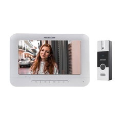 Kit videointerfon pe 4 fire Hikvision DS-KIS212, 1 familie, ecran 7 inch, IR 3 m, microfon si difuzor, plug and play, aparent, HikVision Kit videointerfon pe 4 fire Hikvision DS-KIS212, 1 familie, ecran 7 inch, IR 3 m, microfon si difuzor, plug and play, aparent, HikVision