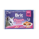 Brit Premium Multipack Dinner Plate, 4 arome, pachet mixt, plic hrană umedă pisici, (în aspic), 4 x 85g, Brit