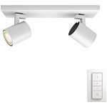 Philips Hue White Ambiance Runner 5.5 W GU10 Twin Spot Bar Ceiling Light Kit, 2 x 5.5 W Hue White Ambiance Perfect Fit GU10 Bulbs, 1 x Hue Wireless Dimmer Switch - White, Works with Alexa