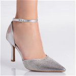 Pantofi dama Argintii din piele ecologica Ritaj, OEM