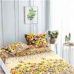 Husa de pat cu elastic cocolino + 2 Fete de Perna, Colorfu Flowers, JOJO HOME