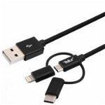 Cablu de date / adaptor Tellur USB Male la Lightning Male, 2 m, MFi, Black