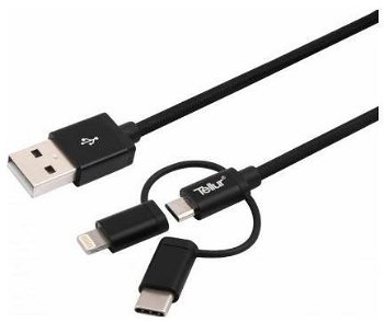 Cablu de date / adaptor Tellur USB Male la Lightning Male, 2 m, MFi, Black