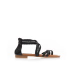 Sandale negre din imitație de piele cu barete multiple cu împletitură și design cu inel, Tsoukalas