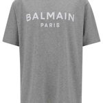 Balmain Grey Crew Neck T-Shirt with Logo Print on the Chest in Cotton Man GREY, Balmain