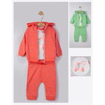 Set 3 piese: pantaloni, tricou si hanorac pentru bebelusi, Tongs baby (Marime: 18-24 luni, Culoare: Corai)