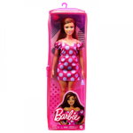 Papusa Barbie Fashionistas - Barbie satena cu rochie roz cu buline