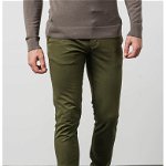 Tommy Hilfiger, Pantaloni slim fit lungi din amestec de bumbac organici Bleecker, Verde militar