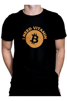 Tricou pentru barbati cu Bitcoin, Priti Global, imprimat cu mesaj amuzant, I need vitamin B, PRITI GLOBAL