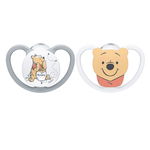 Suzeta Nuk Space Disney Winnie Silicon 6-18 luni M2 Gri Alb, Set 2 Bucati, NUK