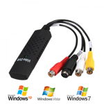 Placa Easycap pentru captura video si audio cu usb si 4 intrari video, pentru Windows 7 32 - 64Bit /Vista / XP, negru, OEM