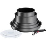 Set de 8 piese Tefal Ingenio Daily Chef, invelis antiaderent Titanium, maner detasabil, indicator temperature Thermo-Signal, gri, Tefal