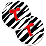 Caroline`s Treasures Monograma inițială T Zebra Red Set de 2 Cupa Titular Car Coasters Multicolore Large, 
