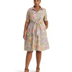 Imbracaminte Femei LAUREN Ralph Lauren Plus-Size Floral Tie-Front Linen Shirtdress Cream Multi, LAUREN Ralph Lauren