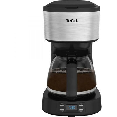 Cafetiera Tefal Equinox CM520D10, 900W, 1.2L, sistem antipicurare, timer digital, monitorizare nivel apa, functie pastrare la cald, negru & argintiu