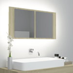 Dulap baie cu oglinda, 90 x 12 x 45 cm, iluminare LED, stejar sonoma