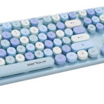 Kit tastatura + mouse Serioux Retro 9900BL, wireless 2.4GHz, US layout, multimedia, mouse optic 800-1600dpi, USB, nano receiver, albastru