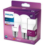 Pachet 2 becuri LED Philips EyeComfort E27 10W 75W 1055