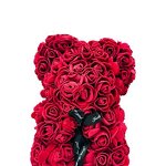 Ursulet Dragalas En-gros din Trandafiri de spuma, cu fundita, ambalat in cutie transparenta de cadou, Visiniu, 28×17.5×17.5cm, 