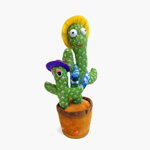 Jucarie cactus dublu pentru copii, imita, canta, danseaza, 32 cm, palarie galbena K KATHODE, 
