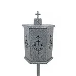 Felinar metalic pentru cimitir, GRS, F9, vopsit electrostatic, gri granit „lovitura de ciocan”, cu picior, 105x28 cm, GRS Holding