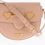 Moschino Love Faux Leather Shoulder Bag With Golden Heart Clamp Beige, Moschino