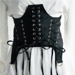 Centura corset Triple neagra, lata, din piele ecologica, cu banda elastica si snururi, FashionForYou