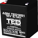 Acumulator stationar AGM VRLA TED Electric, 12 V, 5.1 Ah, terminale F2/T2, Ted Electric