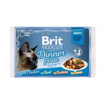 Brit Premium Multipack Dinner Plate, 4 arome, pachet mixt, plic hrană umedă pisici, (în sos), 4 x 85g, Brit