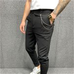 Pantaloni Casual de bărbați, Negri, Slim Fit, Conici cu lanț - PNT103, 
