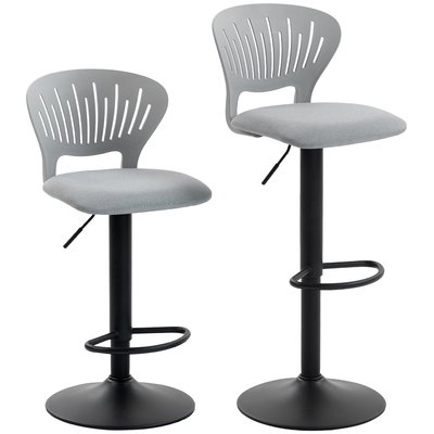 HOMCOM Set de 2 taburete de bar rotative 360°, reglabile 84-105 cm, spătar decupat, suport pentru picioare, gri | Aosom Romania, HOMCOM