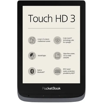 eBook Reader PocketBook Touch HD3, 6", 16GB, rezistent la apa, WiFi, Bluetooth, Gri metalizat