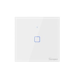 Intrerupator inteligent cu touch Sonoff T0 EU TX, Wireless, 1 canal, compatibil iOS/Android, Amazon Alexa/Google Assistant, sticla, Alb