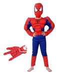 Set costum clasic Spiderman cu muschi IdeallStore®, 7-9 ani, 120-130 cm, rosu si manusa cu discuri, IdeallStore