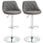 HOMCOM Set 2 Scaune Bar Pivotante Reglabile, Suport Picior, Imitație Piele, Design Modern, Gri | Aosom Romania, HOMCOM