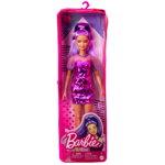 Papusa cu par mov si rochie cu umeri bufanti Barbie Fashionista, Barbie