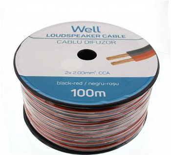 Cablu difuzor rosu/negru 2X2.00, 100m, Well; Cod EAN: 5948636006926, WELL