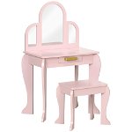 HOMCOM Masa cu oglinda si taburet, set de vanitate pentru copii, birou de machiaj pentru fete cu sertar pentru copii de 3-6 ani, roz | AOSOM RO, HOMCOM